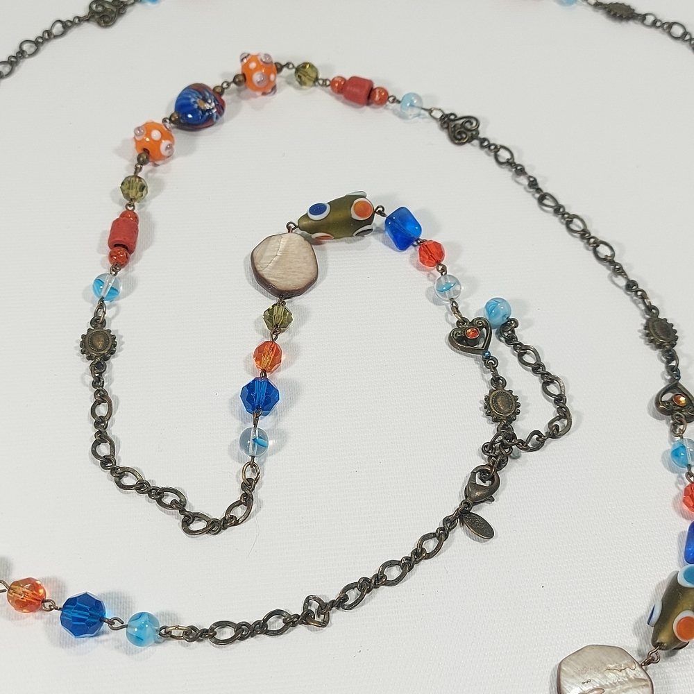 Myka Brass Handmade Glass Bead Colorful Multi Use Body Belt Necklace